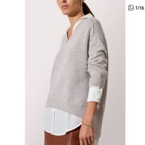Brochu Walker XS Looker Layered Sweater Grey V-Neck Cashmere Blend Oversized E